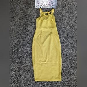 EUC Dots Yellow Textured Strappy Back Midi Dress S